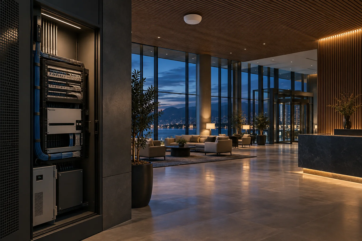 Network infrastructure integrated into a hotel environment